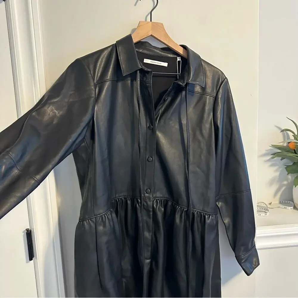 NWT Rebecca Taylor Black Faux Leather Long Sleeve Romper 6 - Picture 10 of 13
